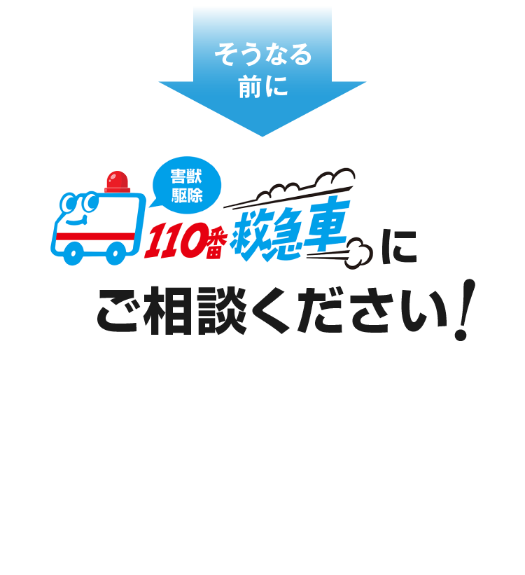 そうなる前に害獣駆除110番救急車にご相談ください!