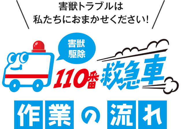 害獣トラブルは私たちにおまかせください！獣害駆除110番救急車 作業の流れ